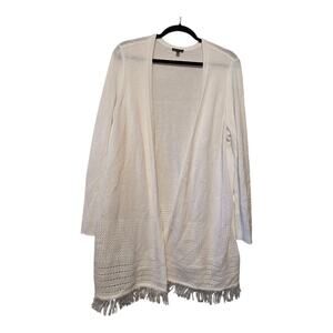 Talbots Fringed Open Cardigan Sweater Womens 1X White Textured Boho Cottagecore